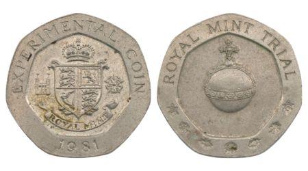 Thumbnail image of 1981 Royal Mint Experimental Coin with obverse and reverse.