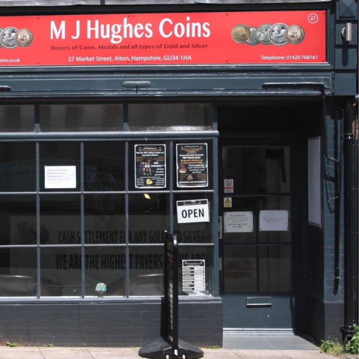 M J Hughes Coins operates a shop in Alton, Hampshire which accepts consignments for RWB Auctions. M J Hughes Coins operates a shop in Alton, Hampshire which accepts consignments for RWB Auctions.