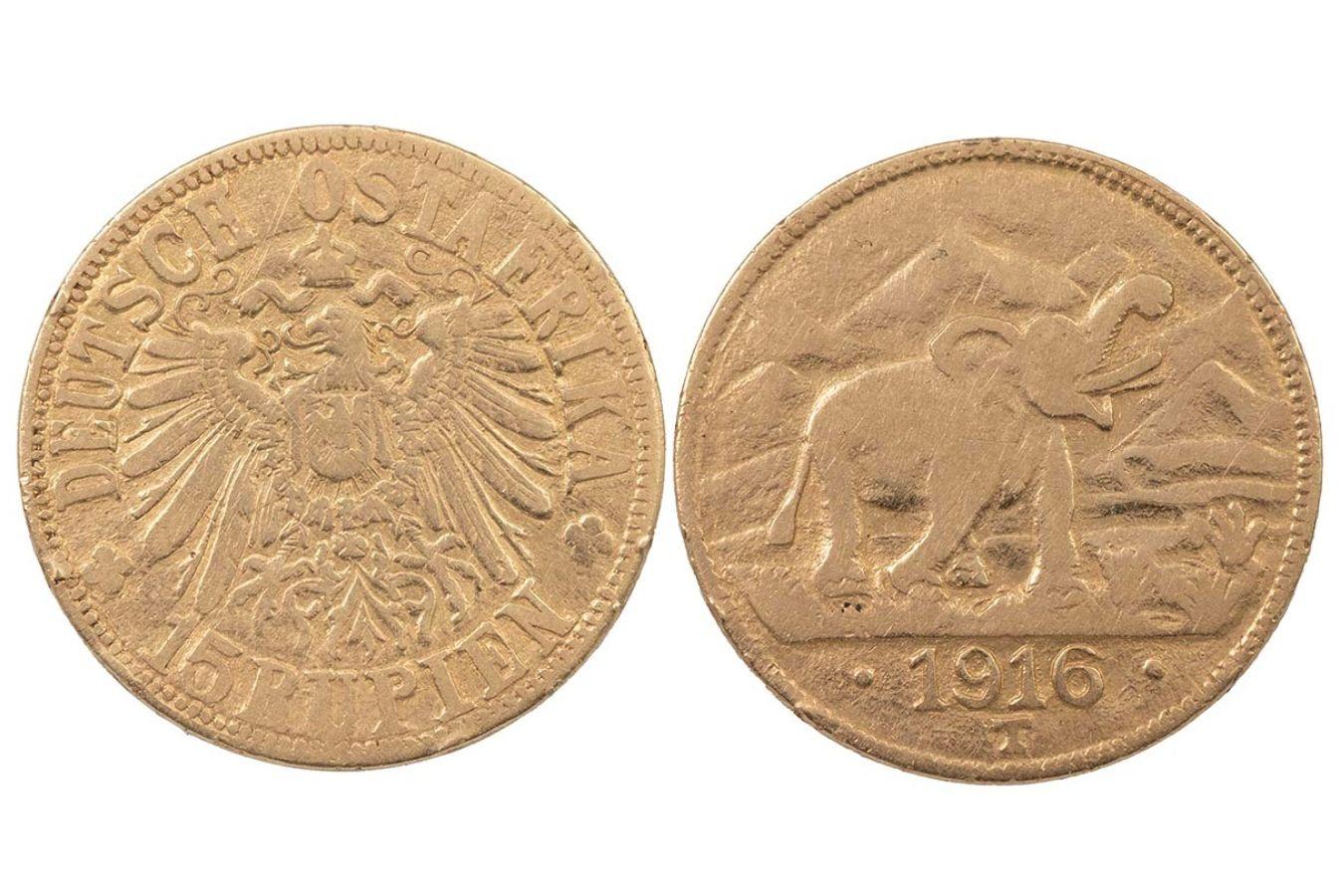 The distinctive trumpeting elephant reverse design of these coins was chosen because of the importance of the ivory trade to the East African economy, which led to these coins being referred to as 'Elephants'.