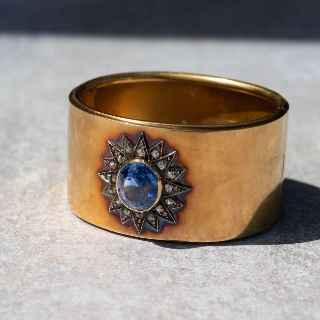 natural 13ct sapphire and diamond gold cuff natural 13ct sapphire and diamond gold cuff