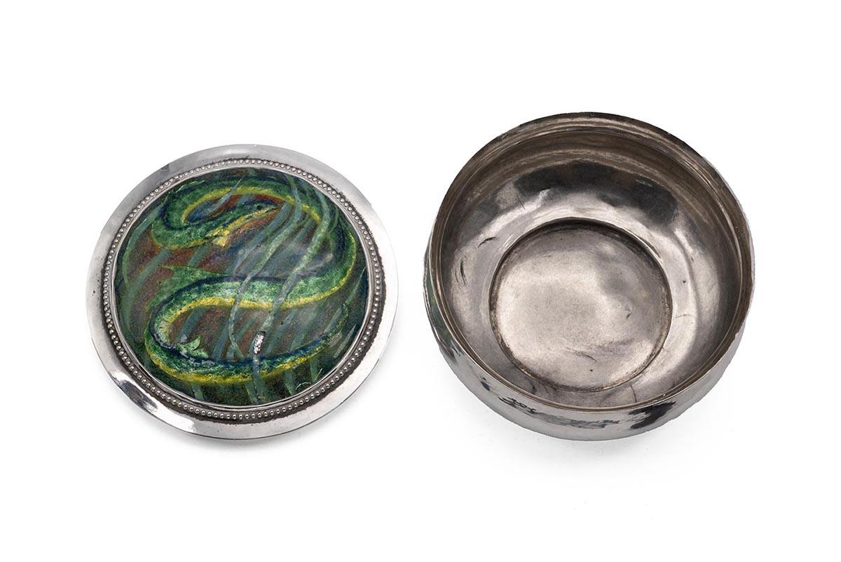 Guild of Handicraft Enamelled Silver Bowl lid and inside